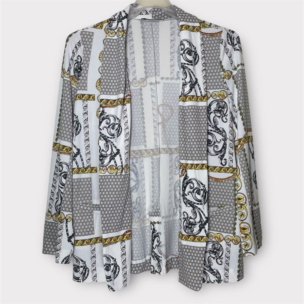 Dex The Suit Shop New York Cardigan Size Large White Gold Black Baroque Ropes